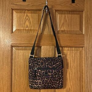 Coach ocelot leopard print crossbody bag, black, brown brown and purple